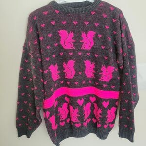 Vintage Sweater UK Made Squirrel And Heart Pattern Sweater Unisex